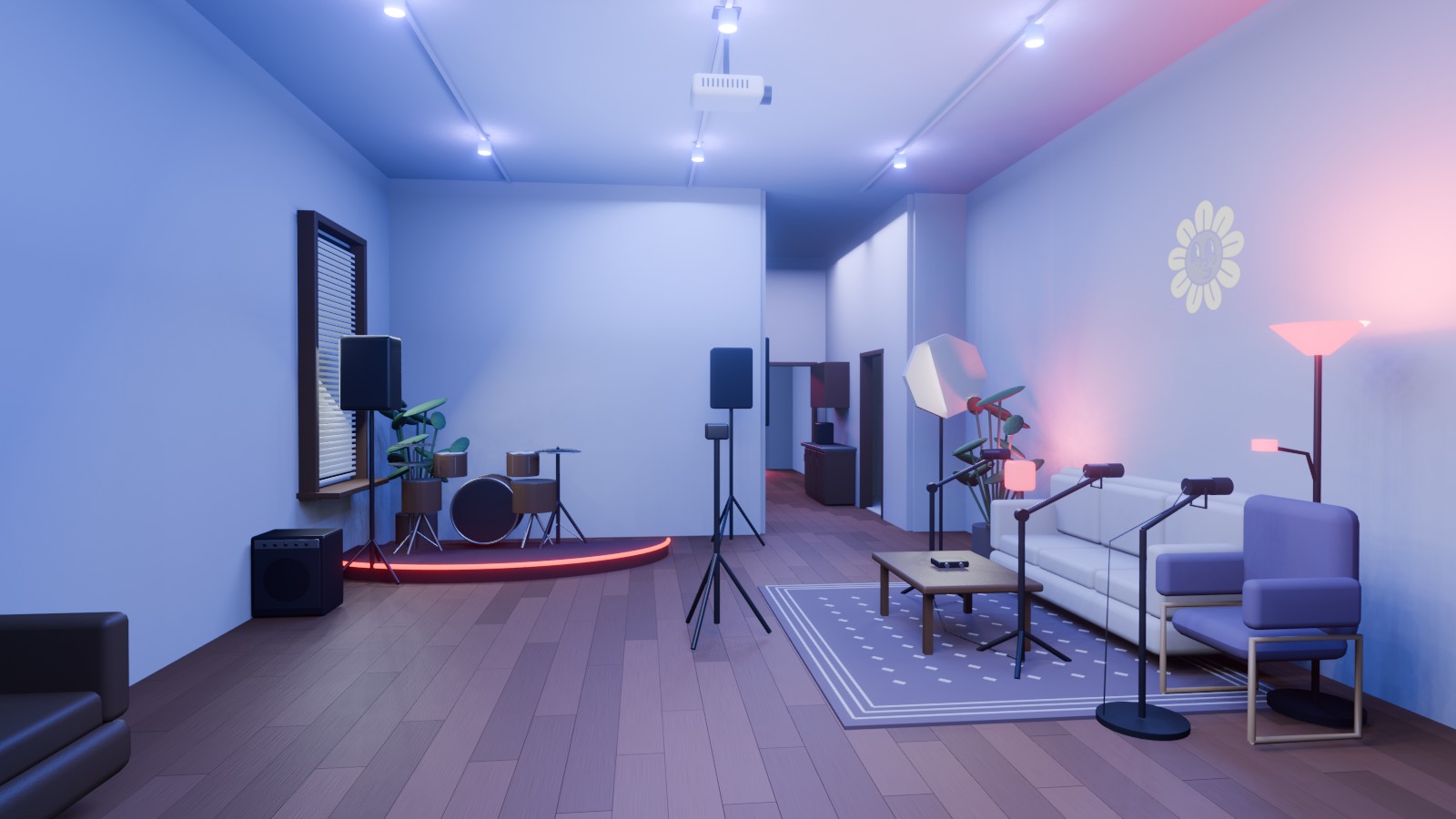Photo-guided 3D view of ASE's stage, lounge and wall projection